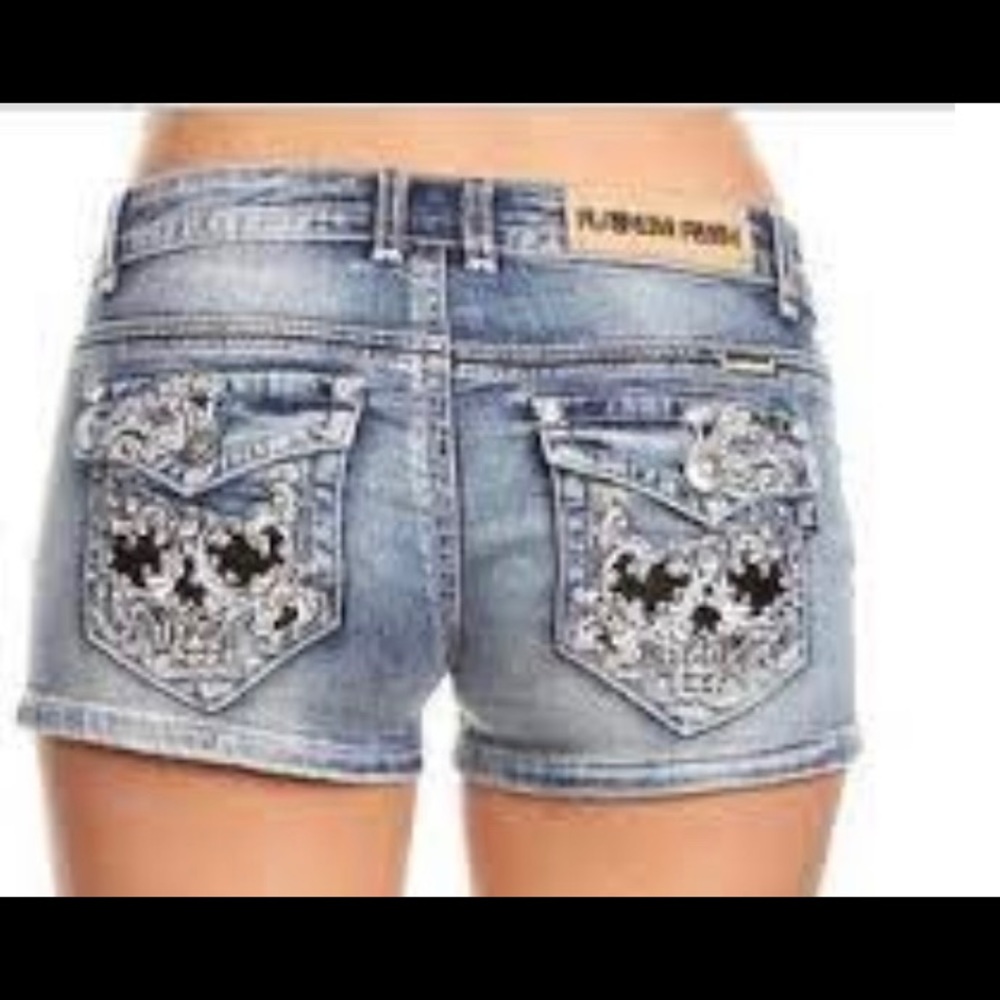 Platinum Plush Skull Head Denim Shorts